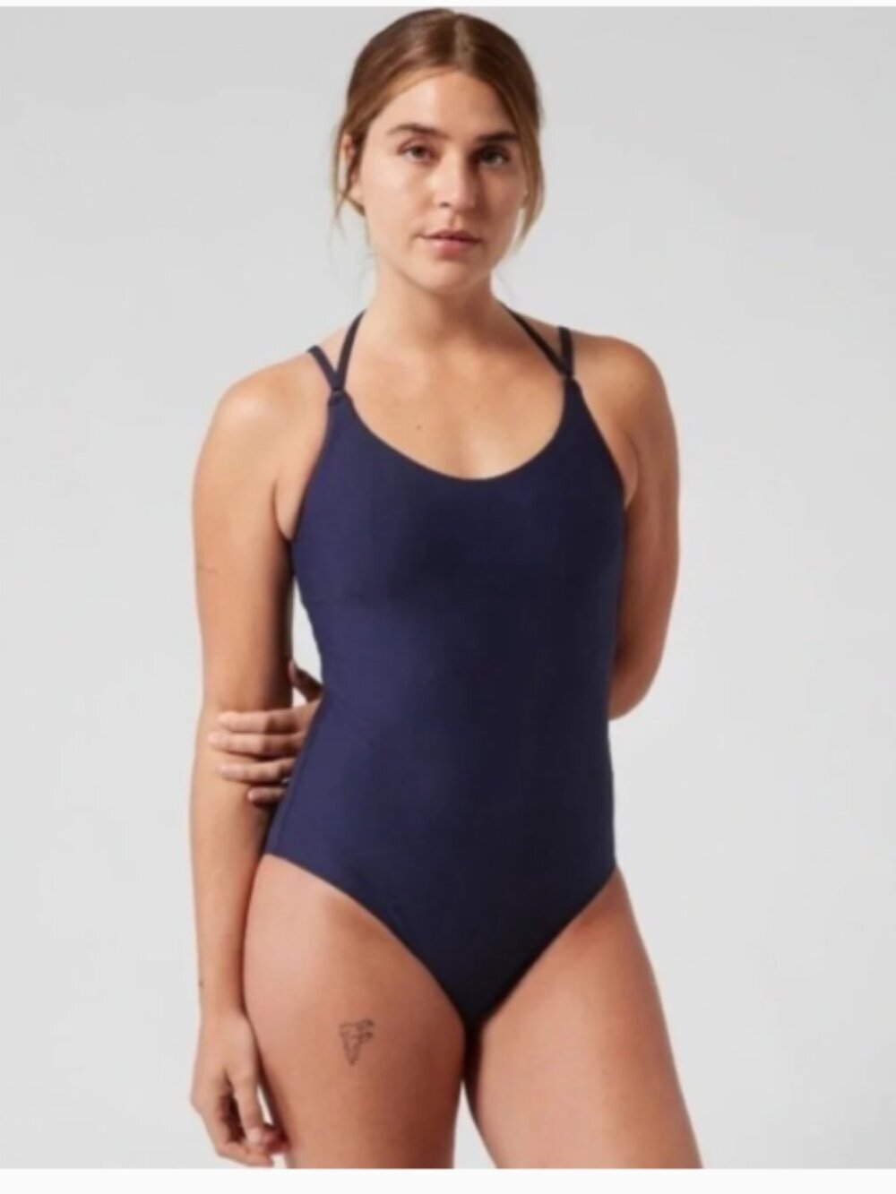 Athleta One Piece Keyhole Swimsuit Navy Athletic Neutral UPF 50+ Small
